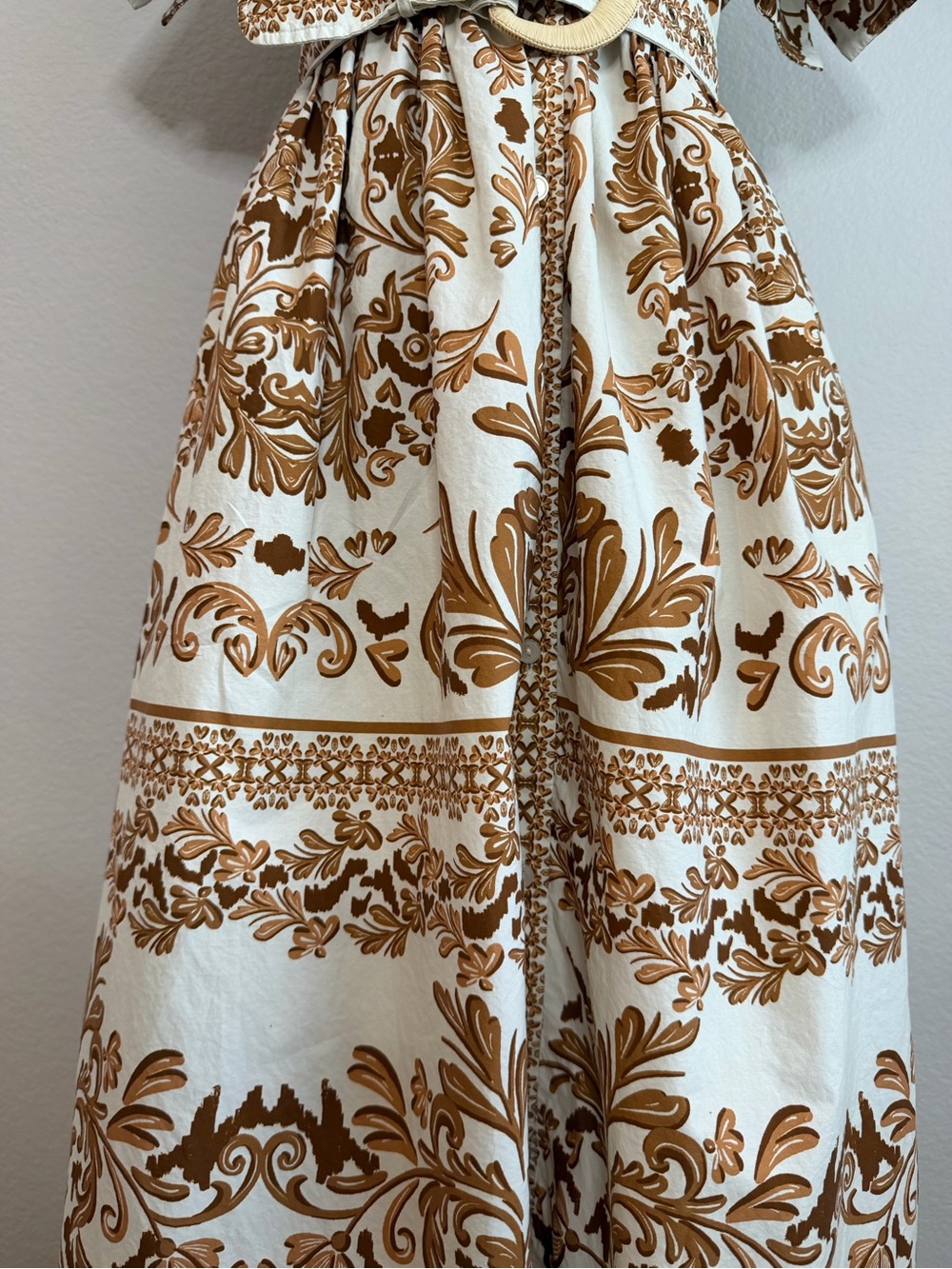 Cara Cara White and Brown Printed Shirt Dress with Belt - Picture 6 of 8